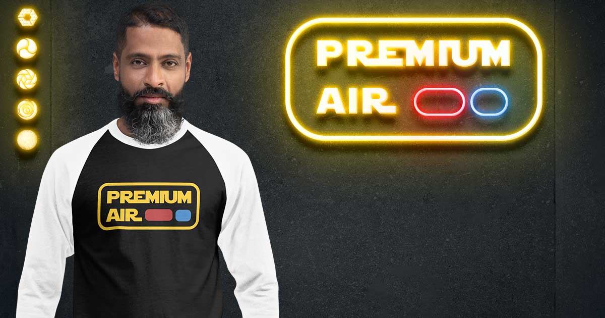 Premium Air Raglan Sleeve Shirt Black on White