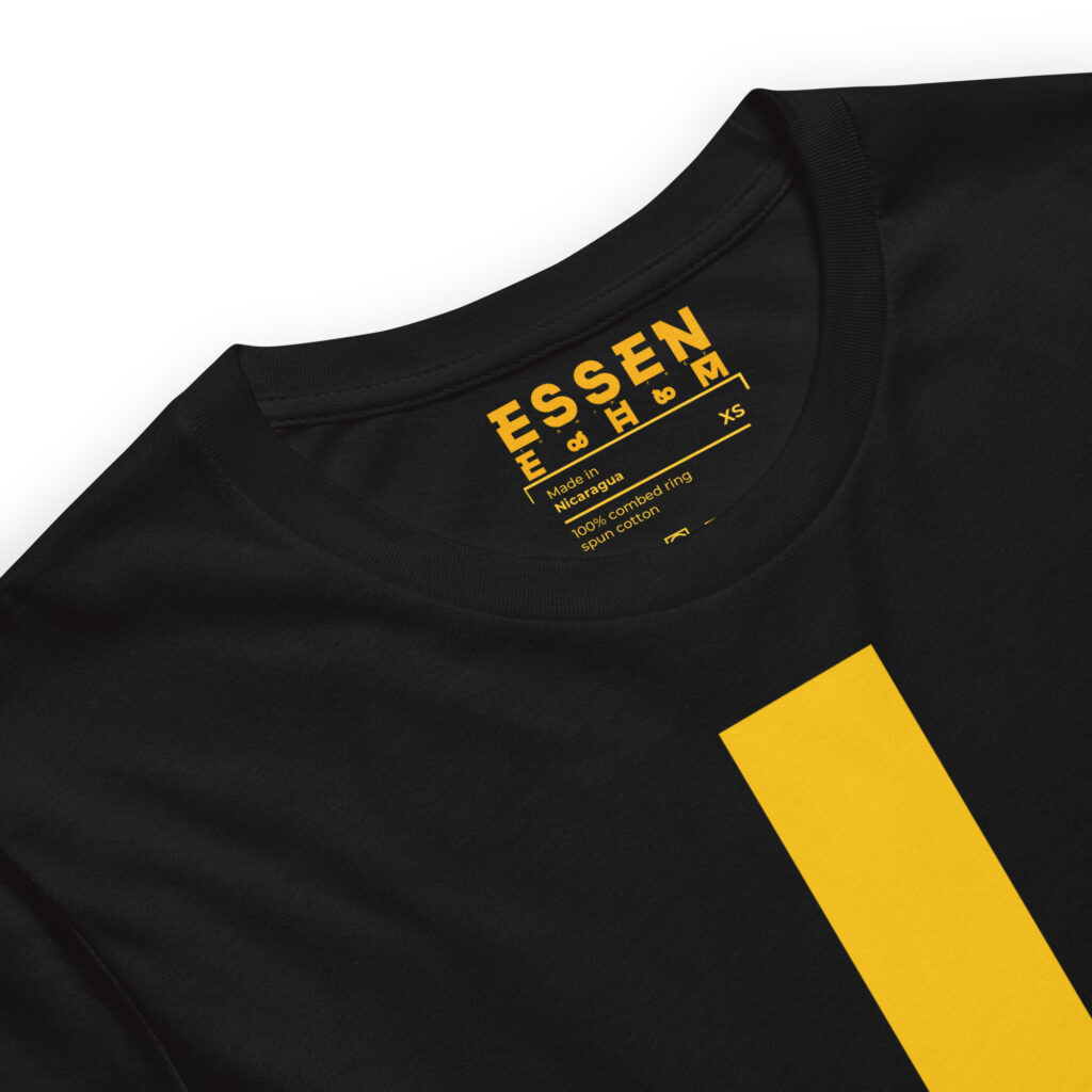 Essen Ehm Label for Strip TEEZ Yellow on White T-shirt