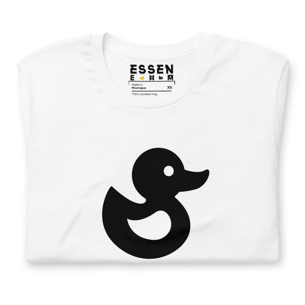 The Duck T-Shirt No R - Essen Ehm at TURNIP TEEZ on our white hiker 100% cotton t-shirt