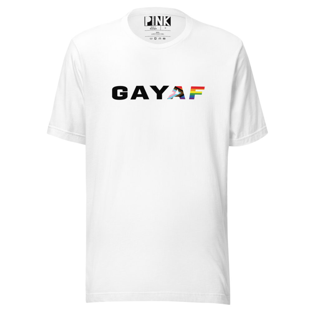 GAY AF Progress Pride T-Shirt Fluid Fit - White
