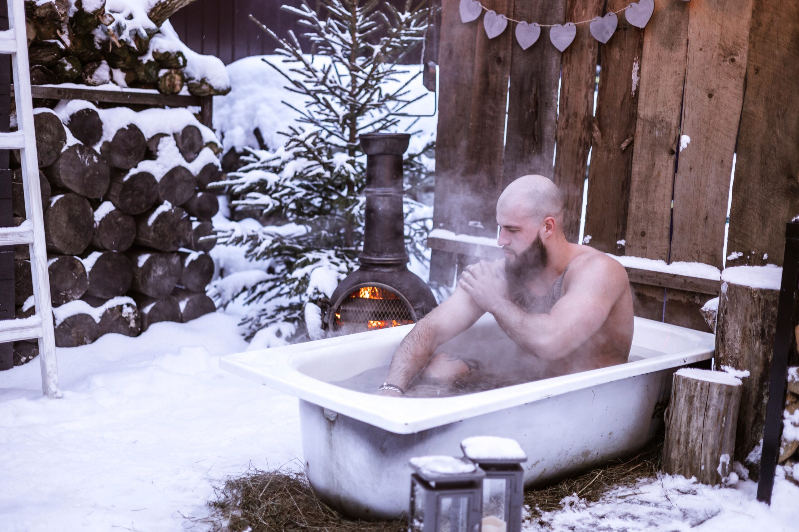 Winter Bath - Ranger Randy enjoying a winter bath and fire.