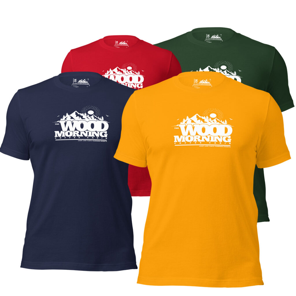 Wood Two Three - The Wood Morning Coffee Cabin Graphic Logo T-Shirt